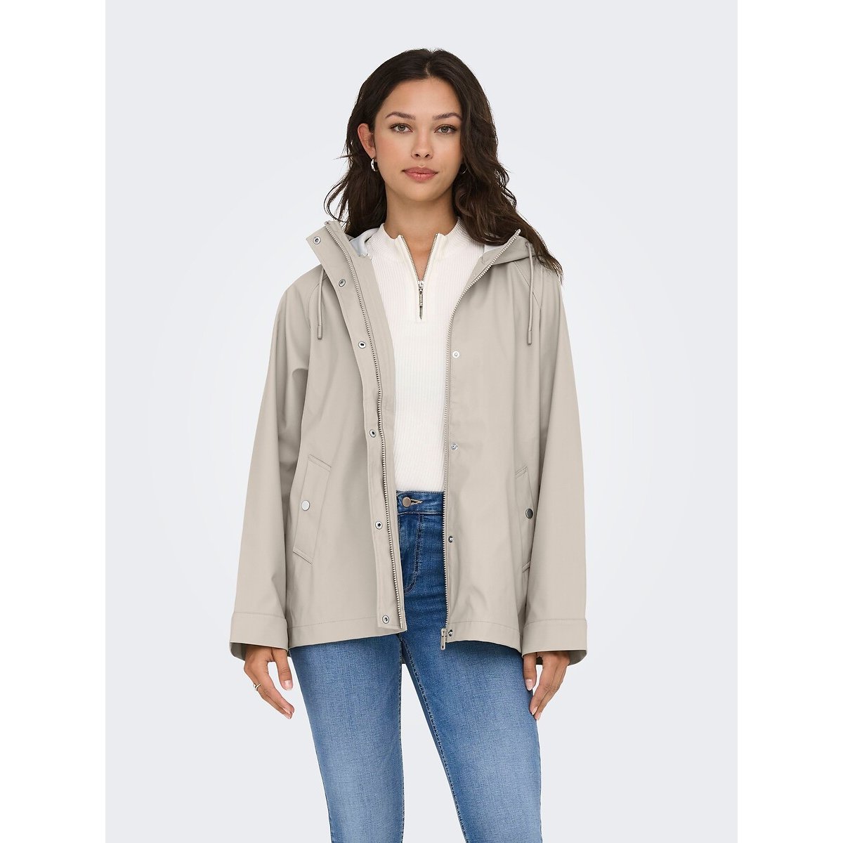 Only Mid-Length Hooded Windbreaker Women's Ecru Extra Small