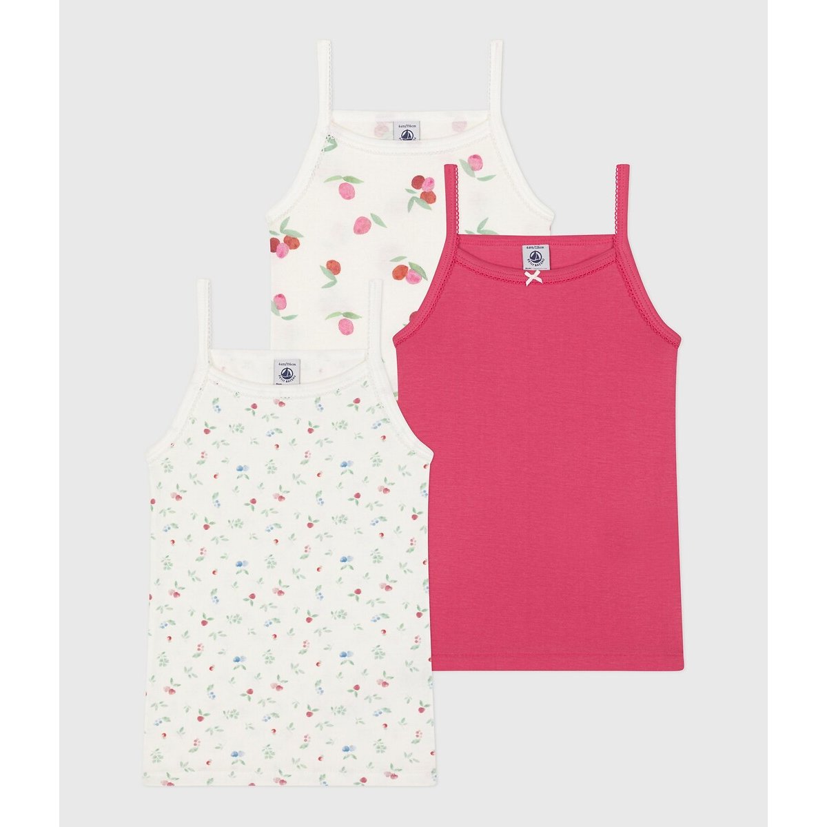 PETIT BATEAU Set van 3 katoenen tanktops met dunne bandjes