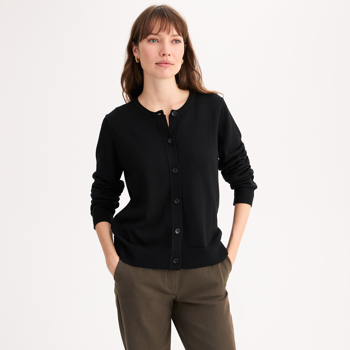 Anne Weyburn Fine Wool Blend Cardigan With Crew Neck Women's Black Xxl