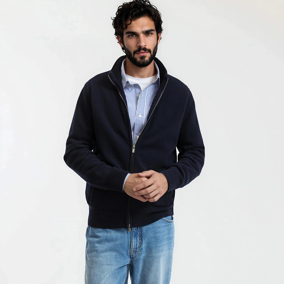 La Redoute Collections Lambswool Cardigan Men's Navy Blue Xxl