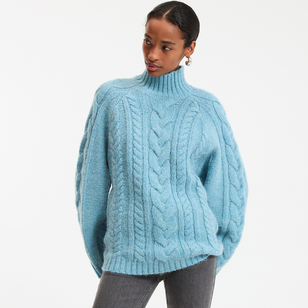 Pull col montant, en grosse maille torsadée