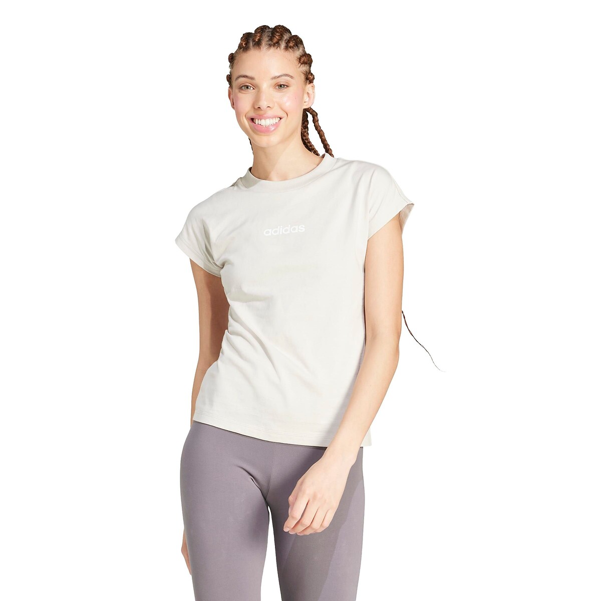 Adidas Sportswear Slim Fit T-Shirt, Essentials Logo Women's Beige Extra Small
