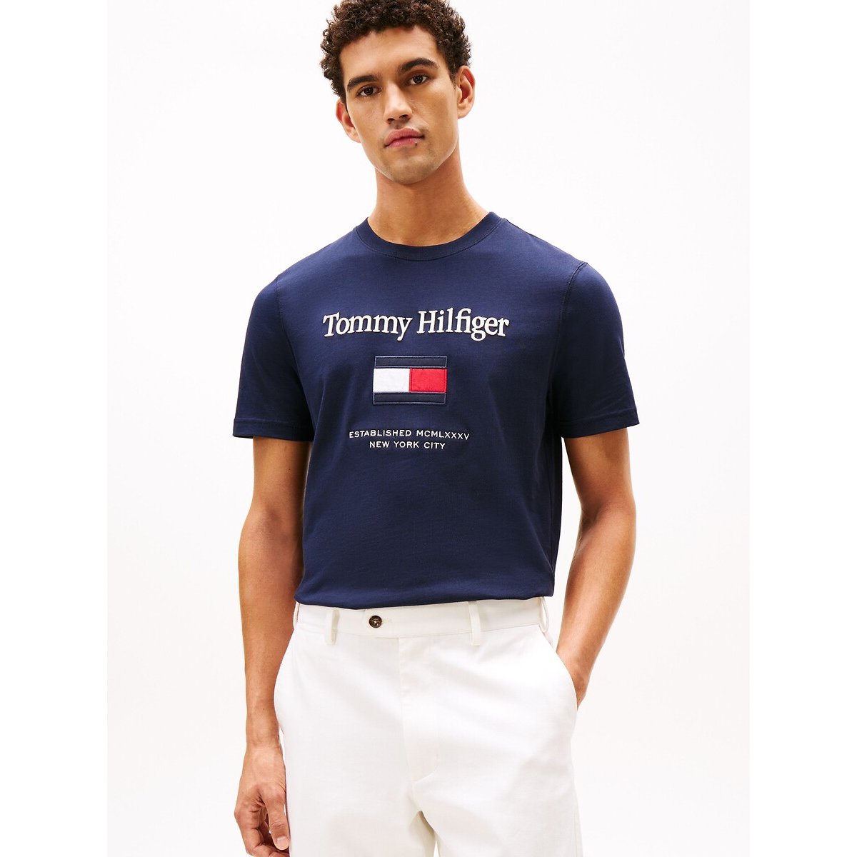 Tommy Hilfiger Crew Neck T-Shirt With Embroidered Logo Men's Navy Blue Xxl