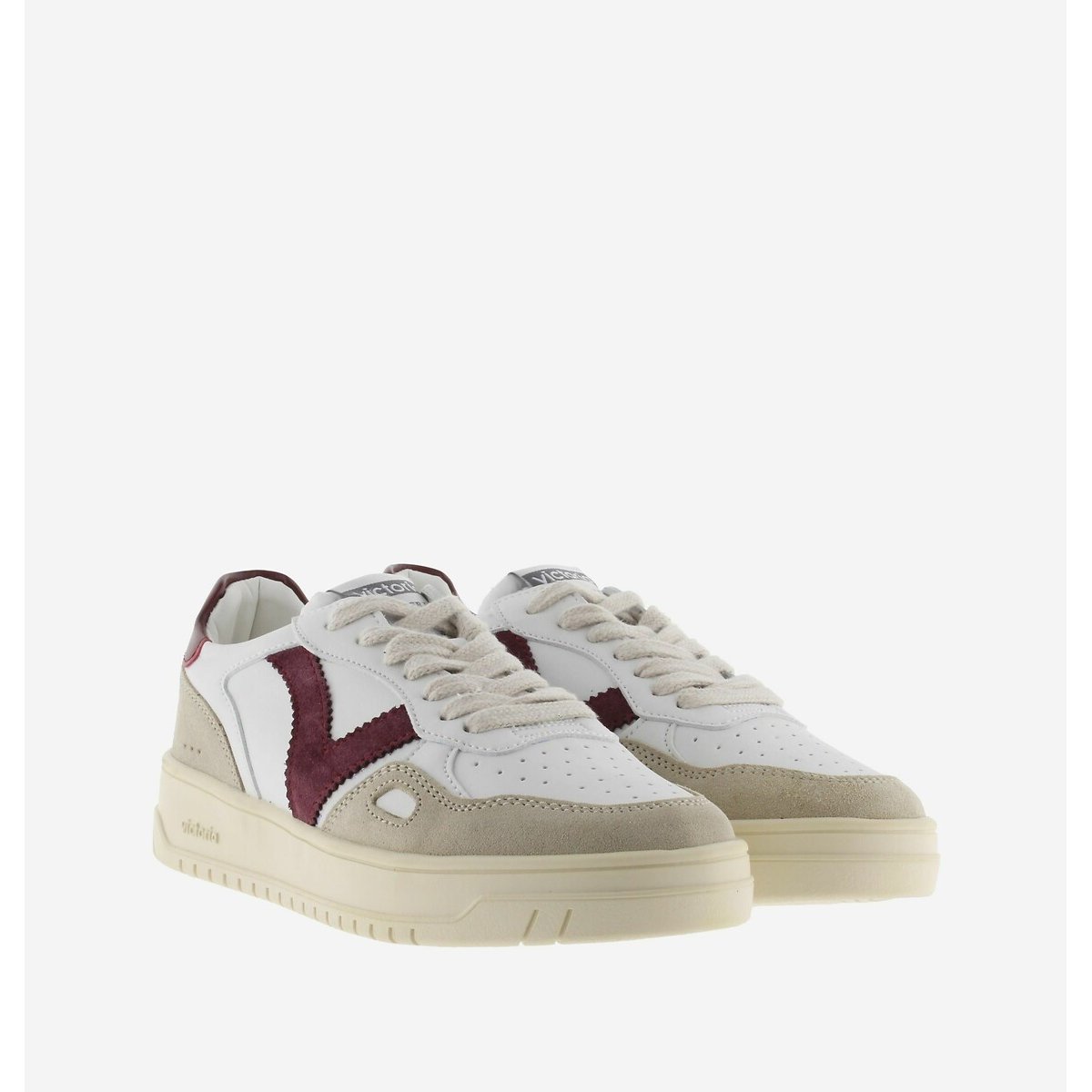 Victoria Seul Leather Trainers Women's Burgundy/Beige Size 38 (5)