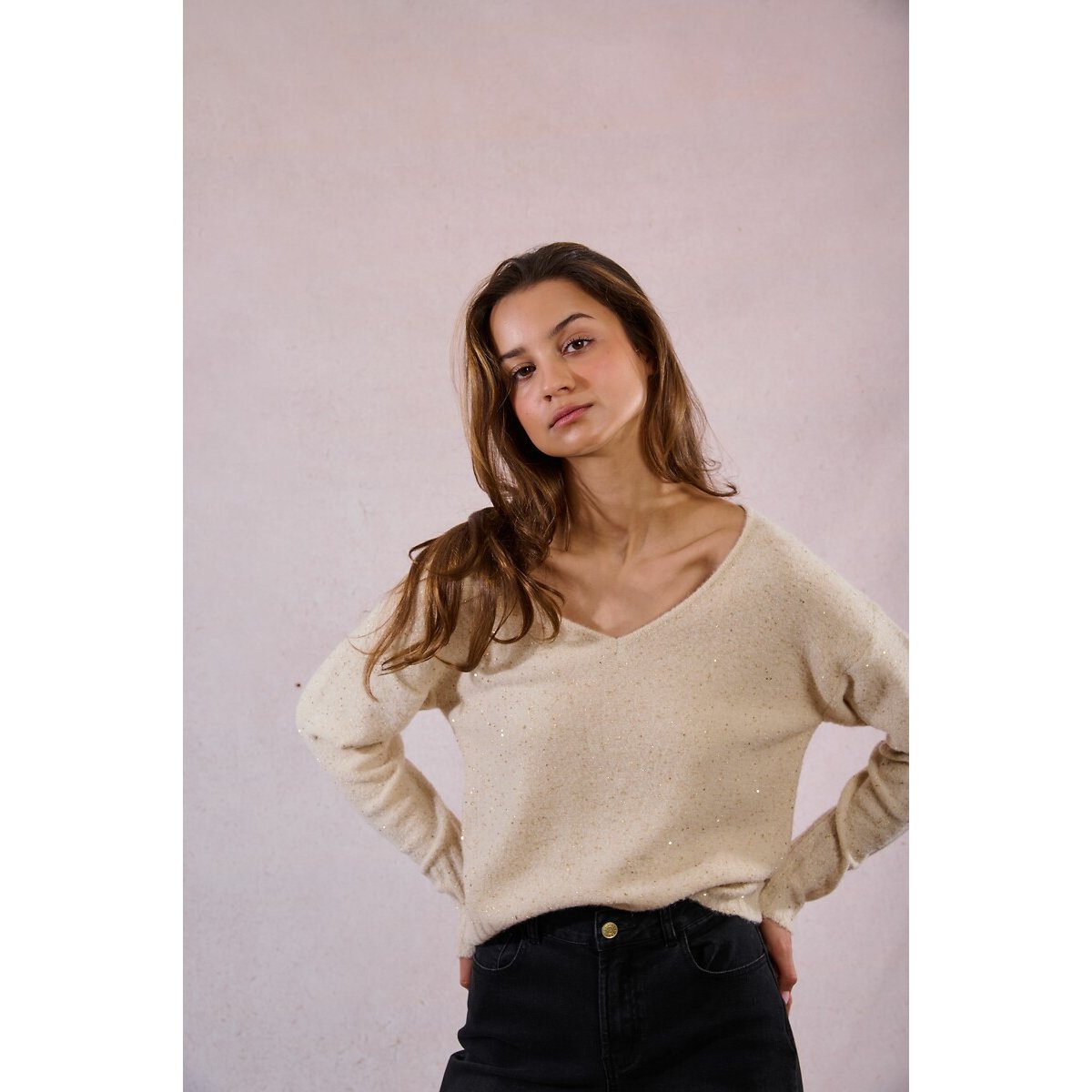 Molly Bracken Knitted Sequin Jumper Women's Ecru Medium