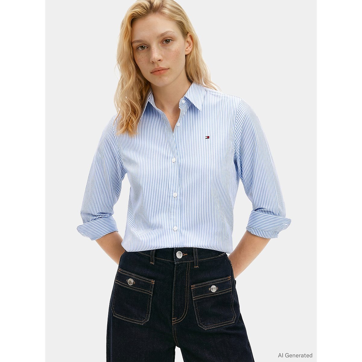 Tommy Hilfiger Long Sleeve Shirt Women's Blue Stripes Small
