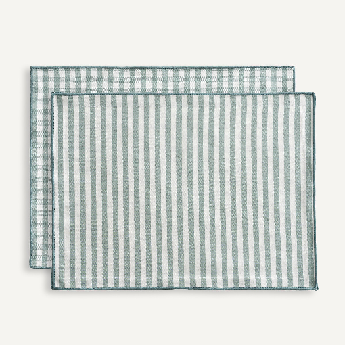 La Redoute Interieurs Set Of 2 Soizic 30% Recycled Cotton Yard-Dyed Placemats Unisex Ecru/Sage