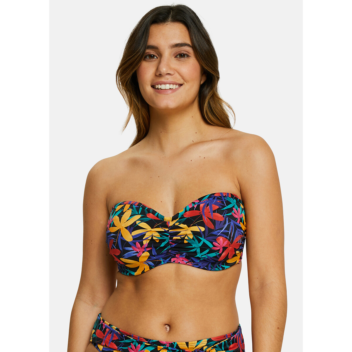Sans Complexe Island Dream Bandeau Bikini Top Women's Black Floral Print 32C