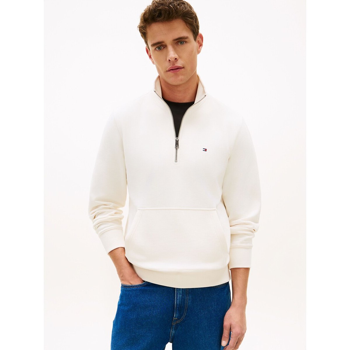 Tommy Hilfiger Essentials Terry Half Zip-Up Sweatshirt Men's Ivory Xxl