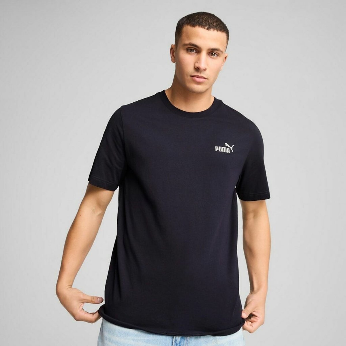 Puma Essential Short Sleeve T-Shirt With Logo Print Men's Navy Medium