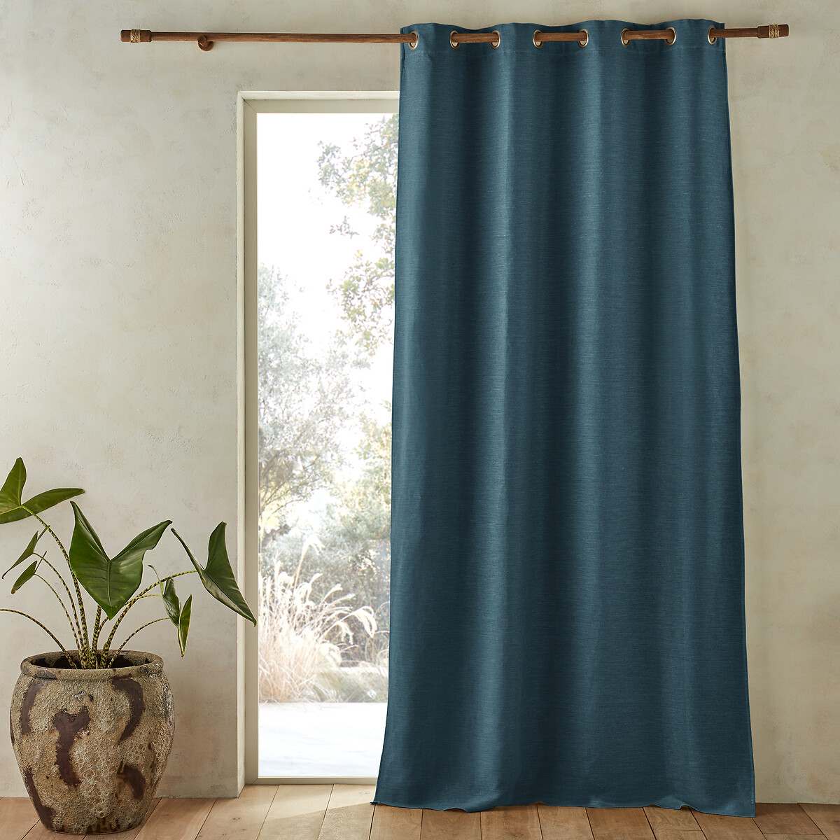 Am.pm Colin Linen Blackout Curtain With Eyelets Unisex Peacock Blue Size W140 X D350cm