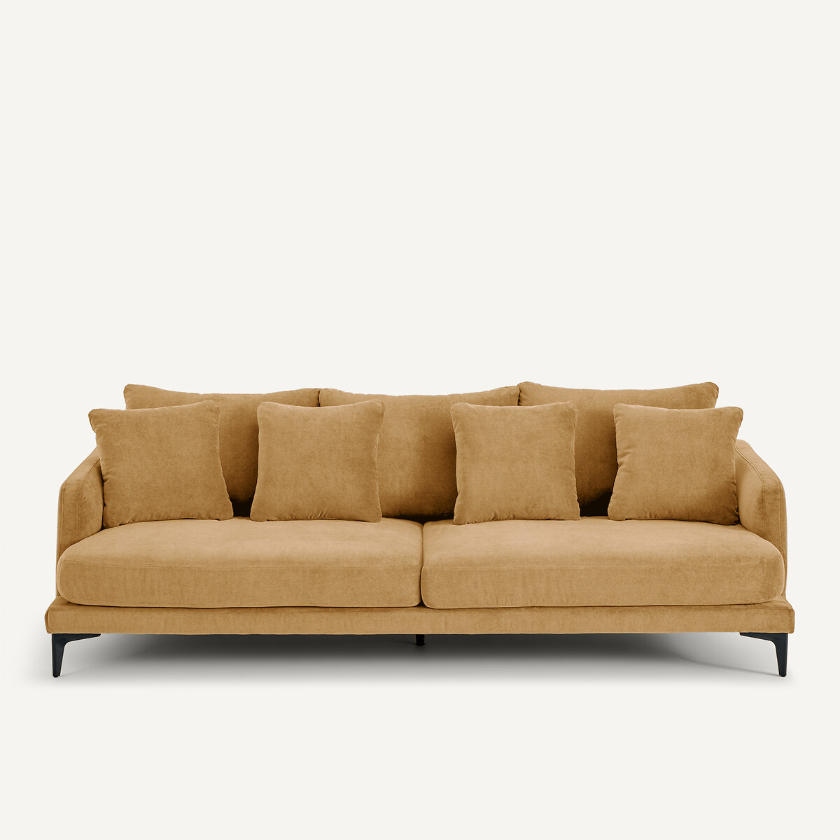 EMMANUEL GALLINA X AM.PM 3- of 4-zitsbank in stone-kleurig fluweel, MODERNISTE, ontwerp van Emmanuel Gallina