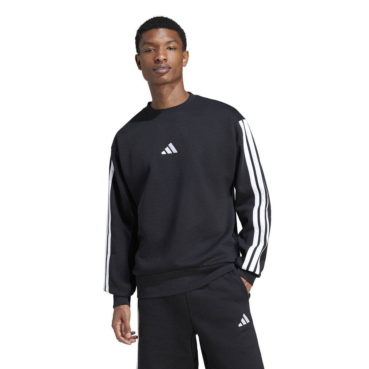 Adidas Sportswear Essential 3-Stripes Fleece Crew Neck Sweatshirt Men's Black Extra Small