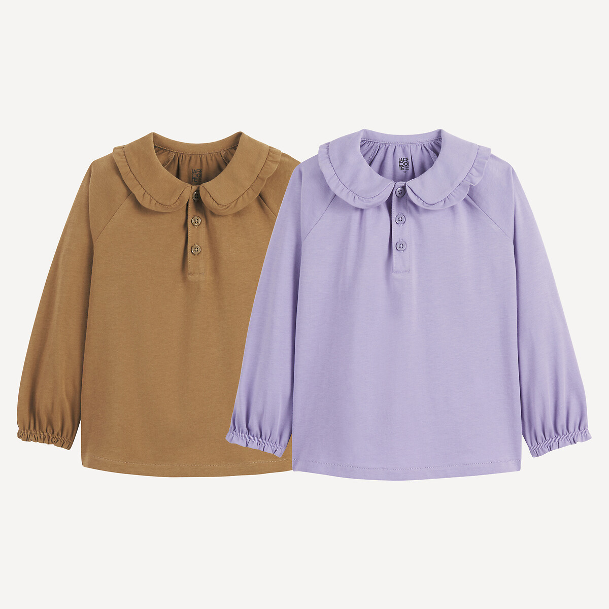La Redoute Collections Pack Of 2 T-Shirts In Cotton With Peter Pan Collar And Long Sleeves Khaki+Parma 5Y (108Cm)