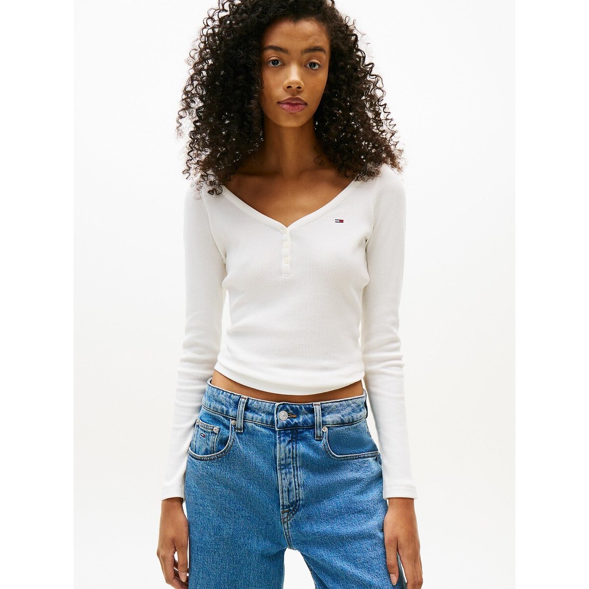 TOMMY JEANS Shirt met lange mouwen TJW SLIM HENLEY WAFFLE LS