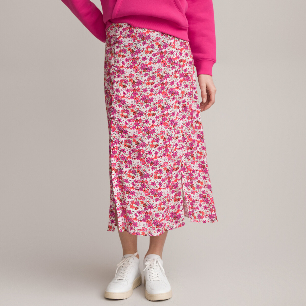 LA REDOUTE COLLECTIONS Halflange rok met knoopsluiting en bloemenprint