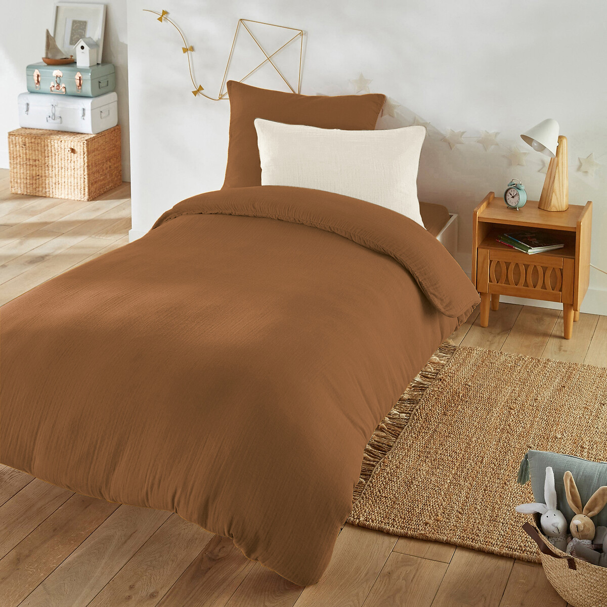 La Redoute Interieurs Kumla Children's Plain Cotton Muslin Duvet Cover Unisex Caramel Single (140X200cm) Kids