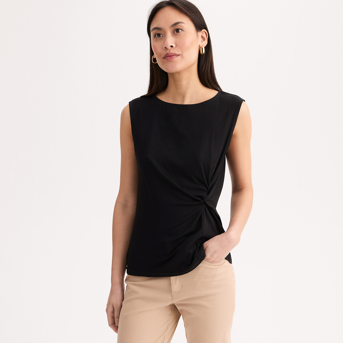 Anne weyburn Mouwloos T-shirt Met Drapering En Ronde Hals