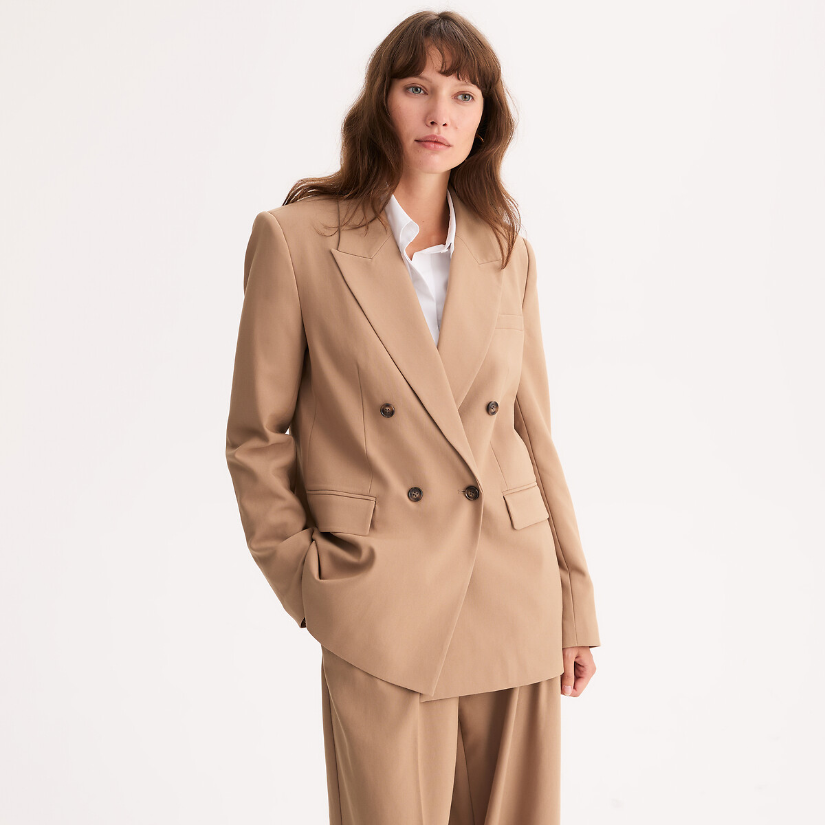 Chaqueta americana de doble botonadura Mujer Talla 38. Color Marron