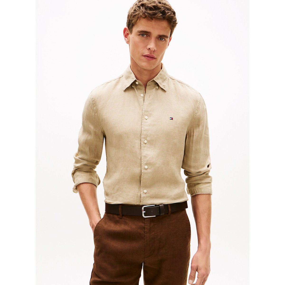Tommy Hilfiger Linen Shirt Men's Beige Medium