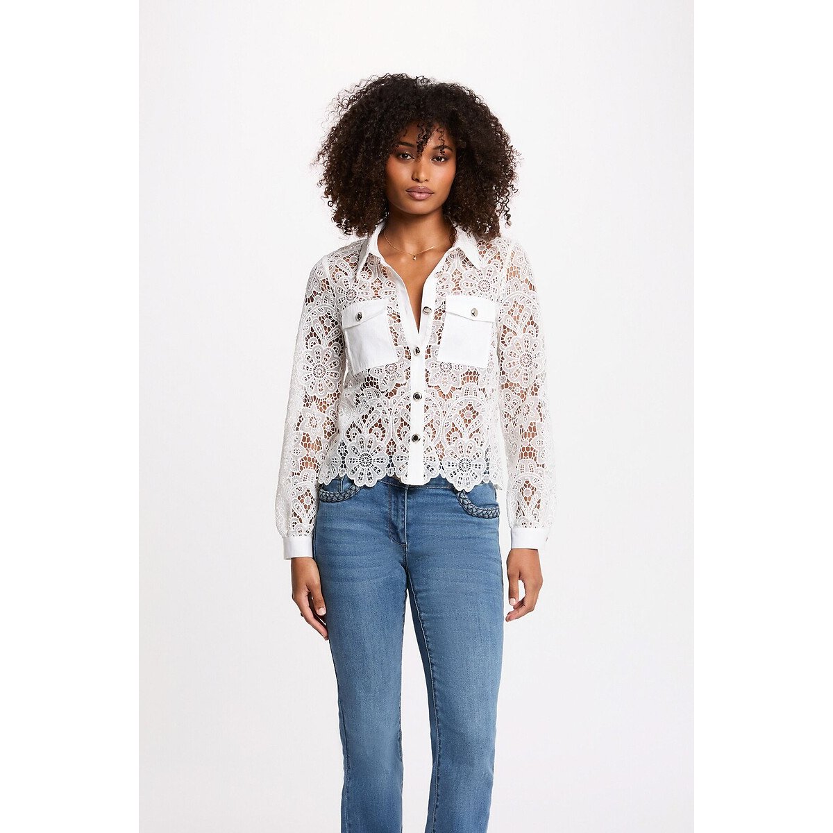 Morgan Lace Long Sleeve Shirt Women's White Size 12