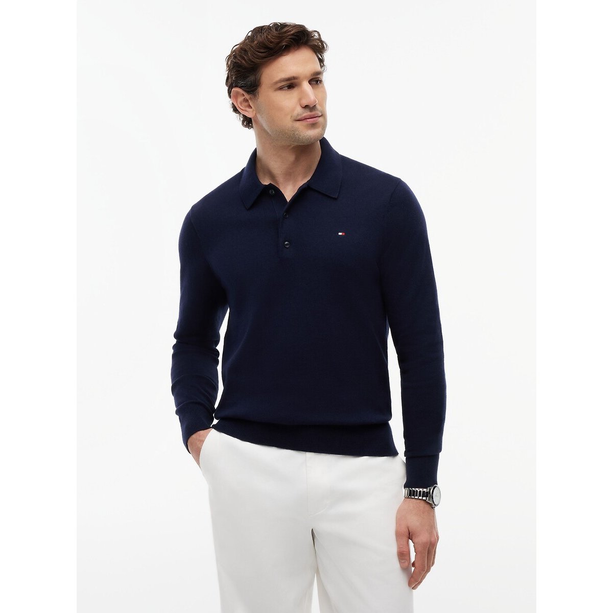 Tommy Hilfiger Cotton/Cashmere Polo Jumper Men's Navy Blue Medium
