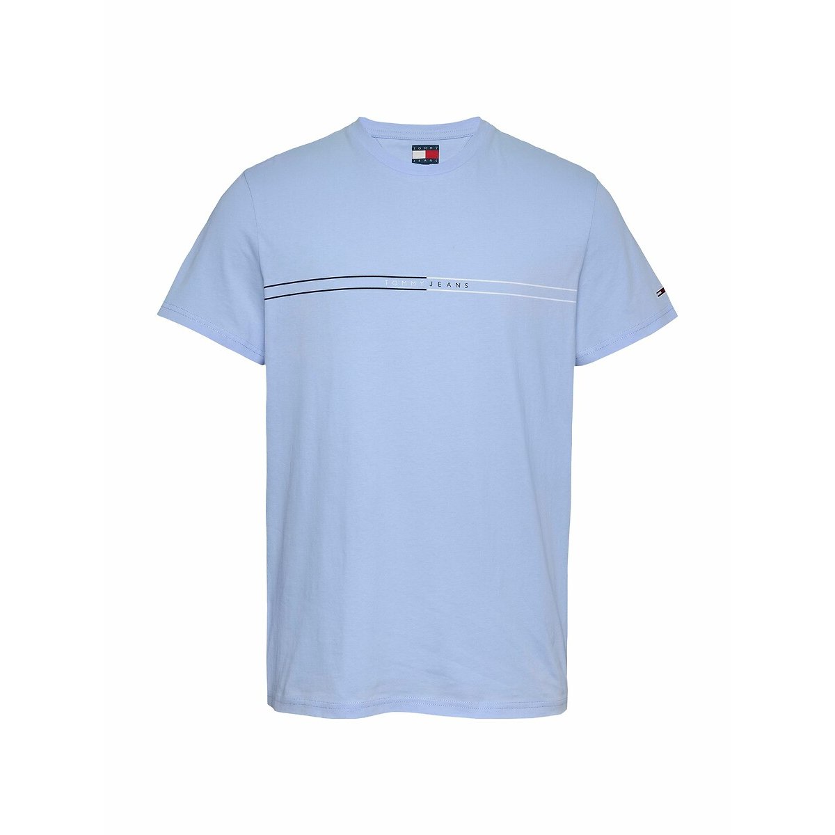 Tommy Jeans Men's Sky Blue Slim Fit T-Shirt With Coloured Stripes Small