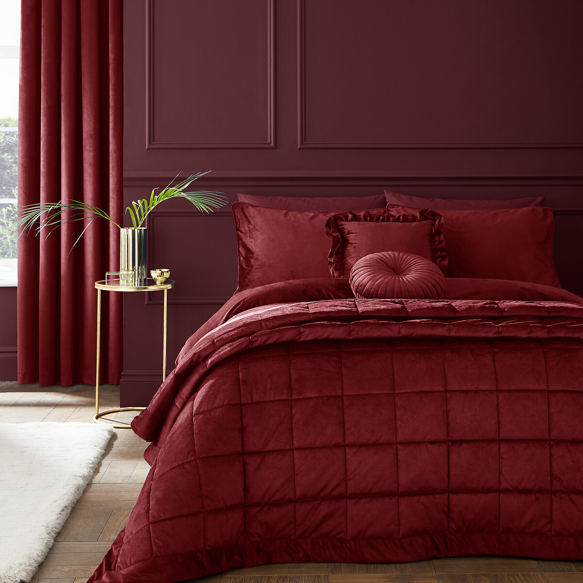 Catherine Lansfield Kingsley Matt Velvet Quilted 220x220cm Bedspread Burgundy - Image 11