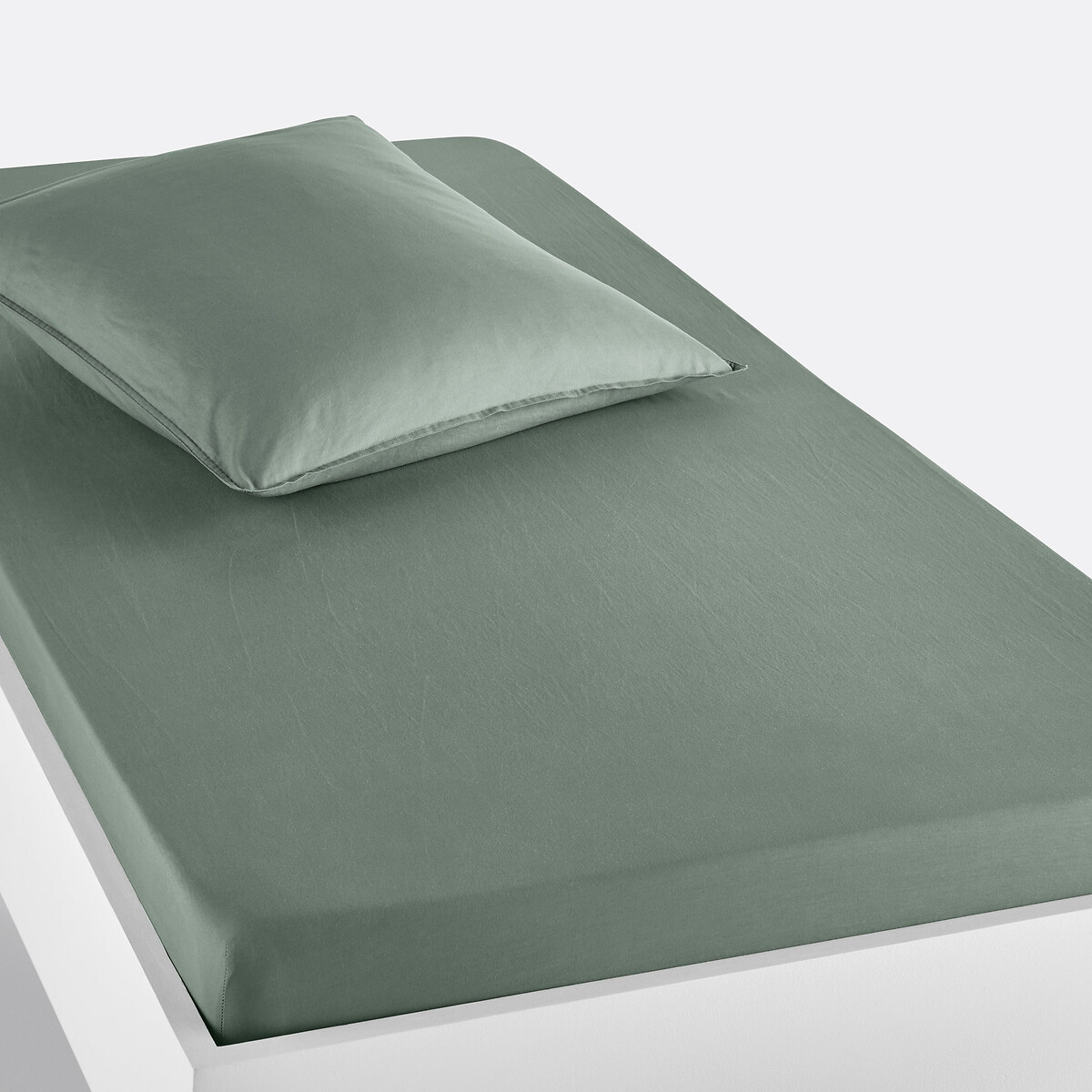 La Redoute Interieurs Scenario 100% Washed Cotton Fitted Sheet Unisex Eucalyptus Single (90X190cm) Kids