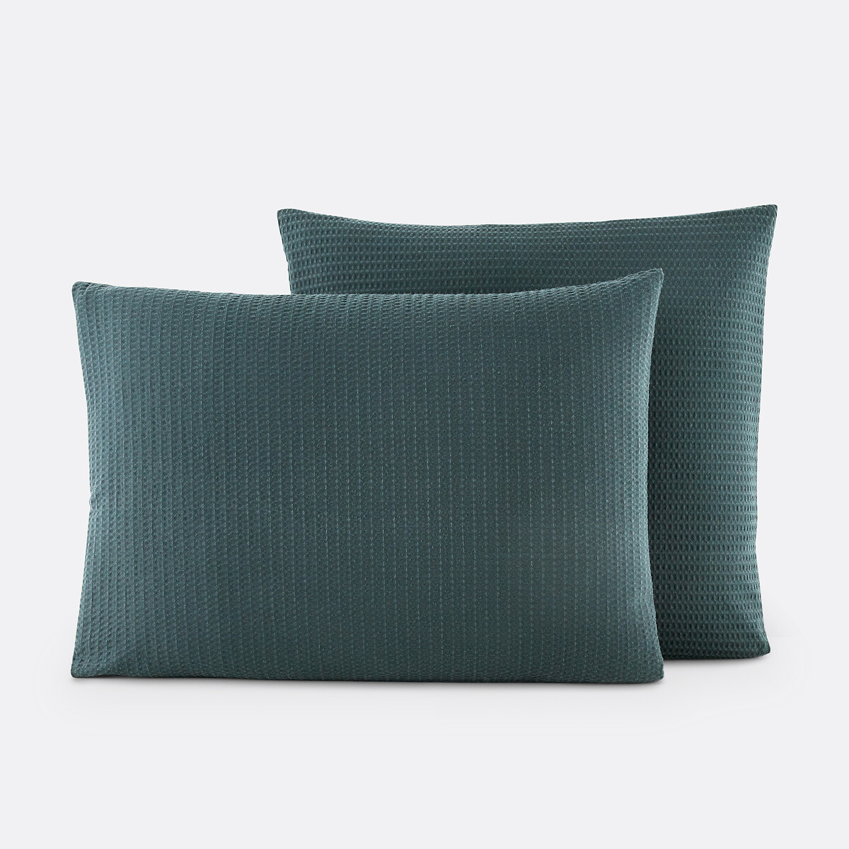 La Redoute Interieurs Tifly Honeycomb Washed Cotton Pillowcase Unisex Petrol Blue Standard (50X70cm)