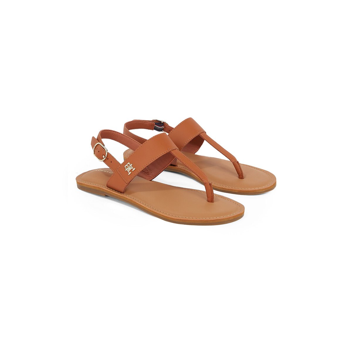 Tommy Hilfiger Flat Leather Flip Flop Sandals Women's Cognac Size 36 (3.5)