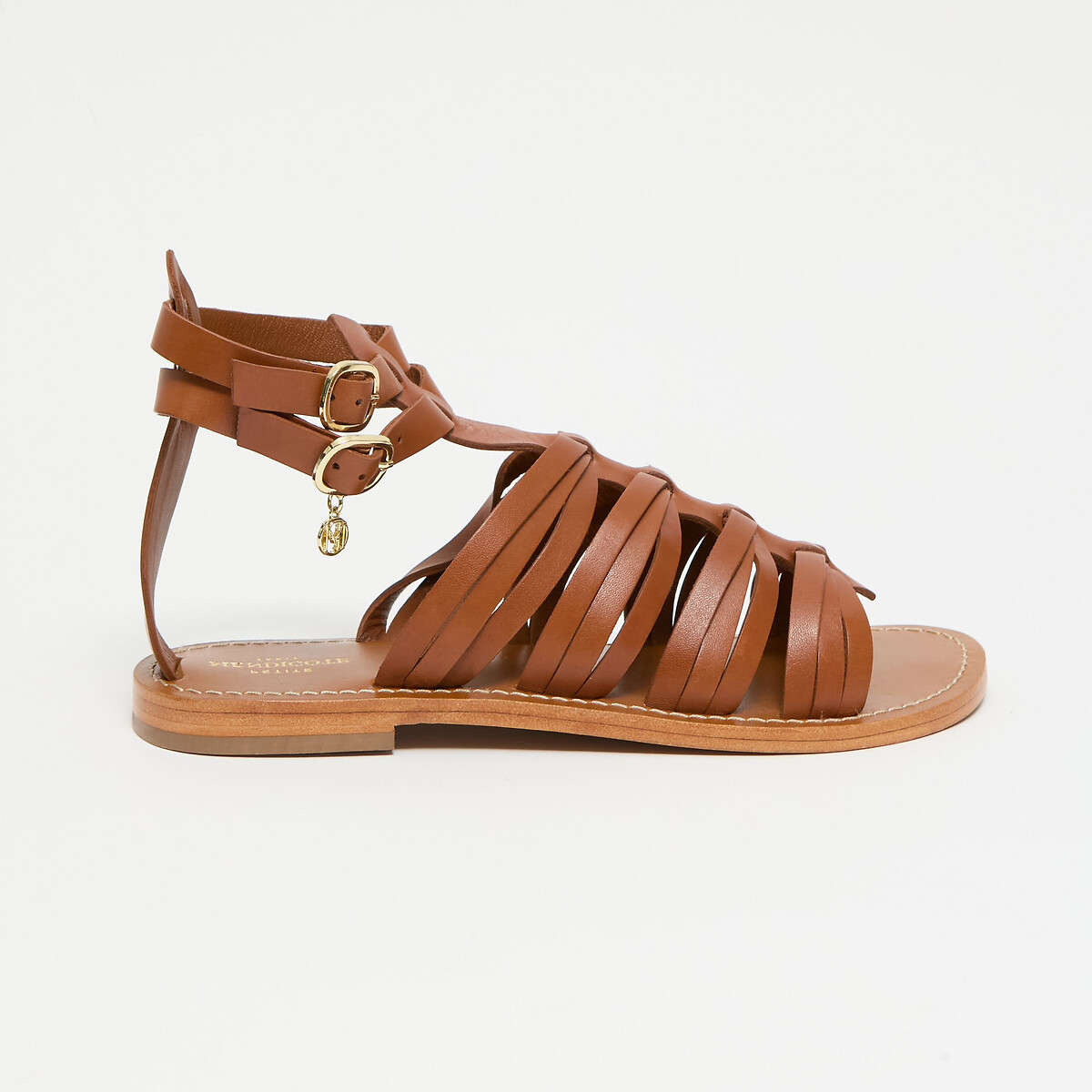 Petite Mendigote Cabriole Leather Flat Sandals With Straps Women's Camel Size 36 (3.5)