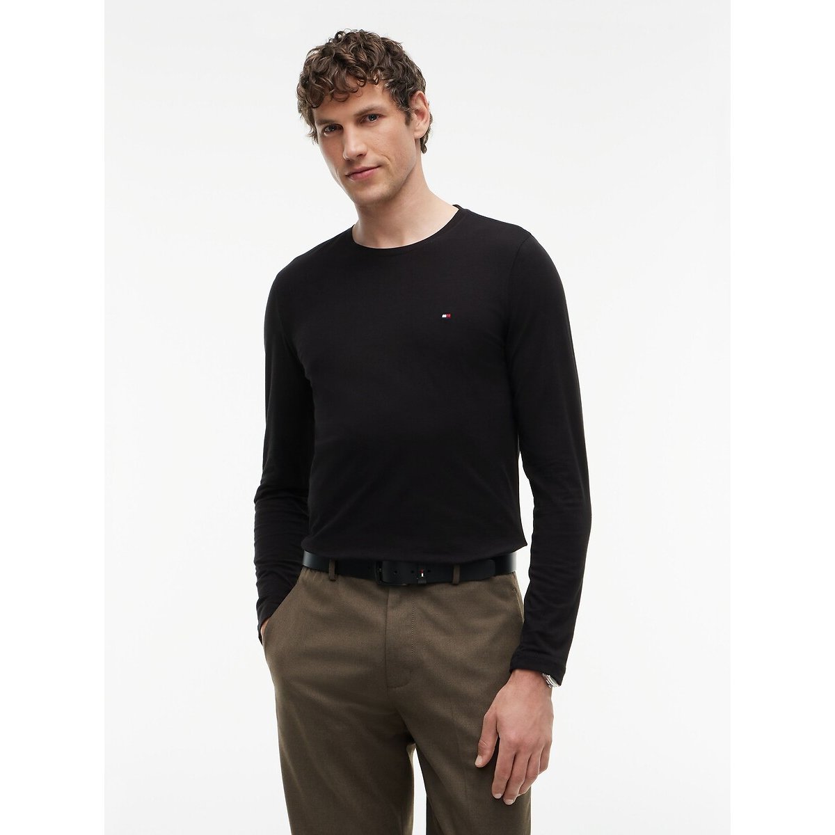 Tommy Hilfiger Slim Fit Stretch T-Shirt With Long Sleeves Men's Black Extra Small