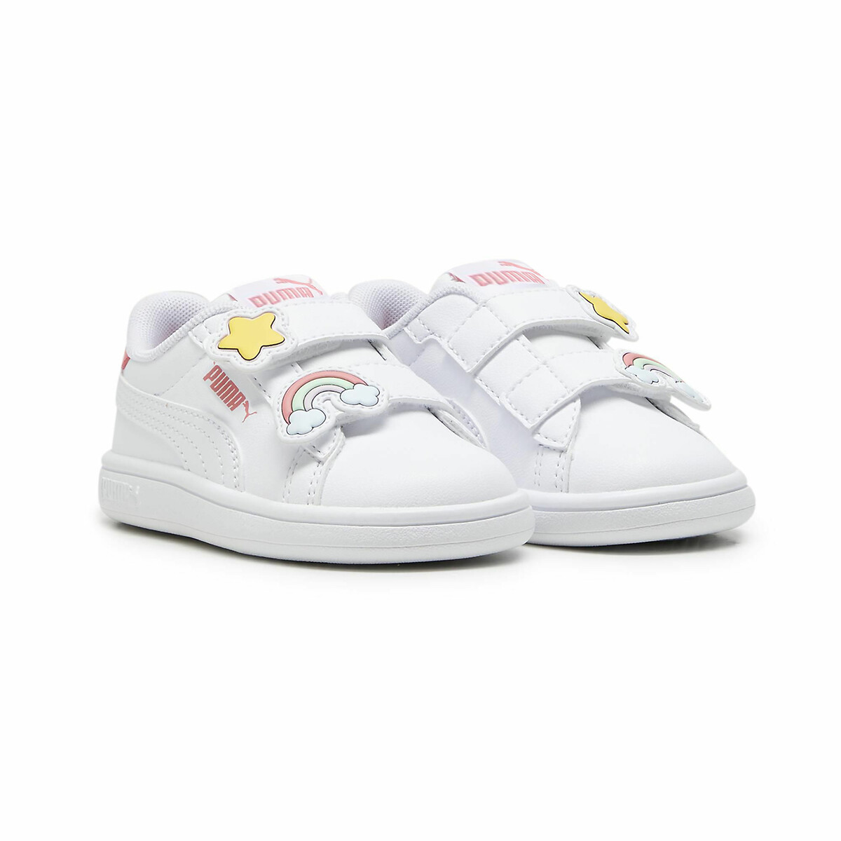 Puma White/Pink Kids Smash 3.0 Badges Trainers Size 27