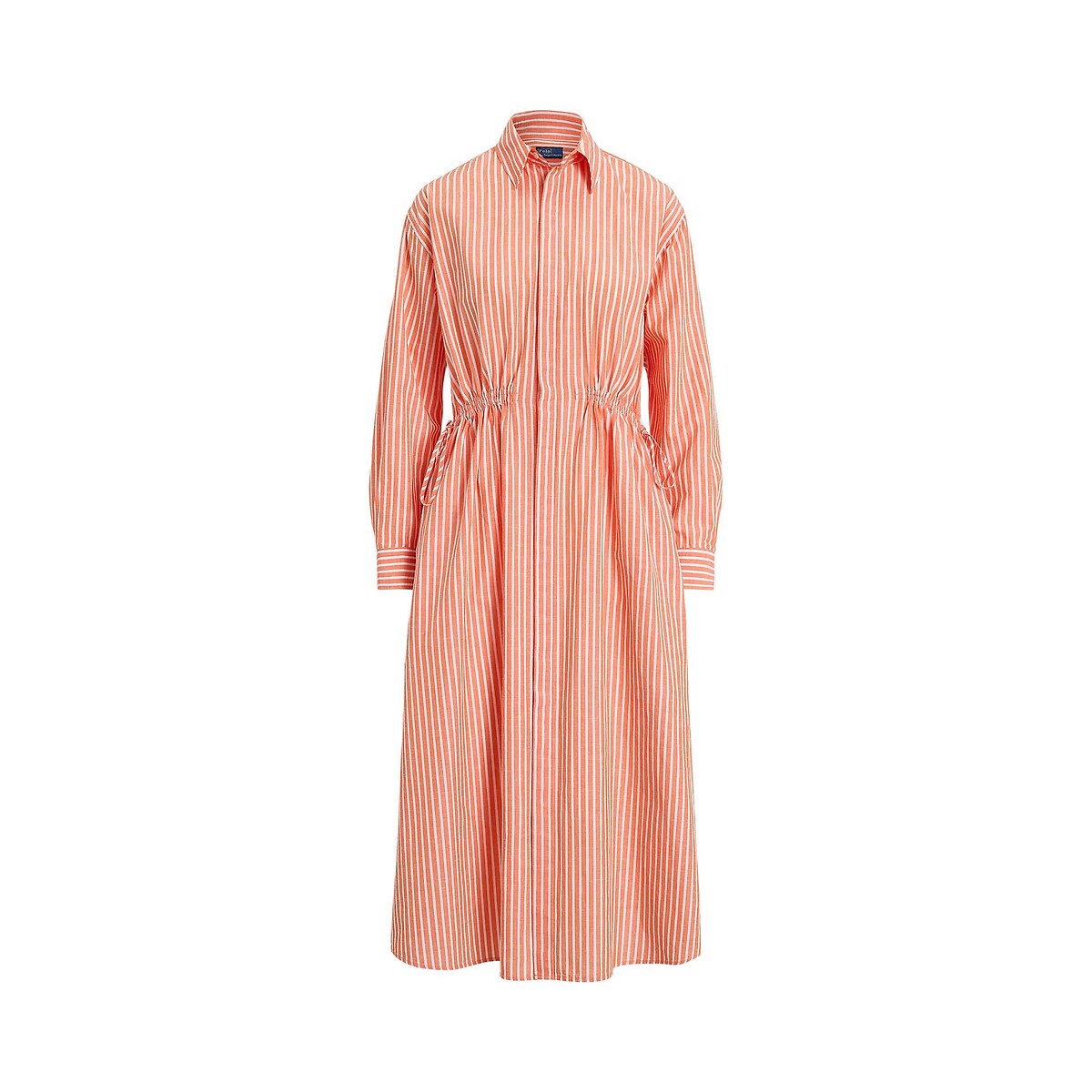 Polo Ralph Lauren Vestido camisero a rayas de manga larga con cintura ajustable. Talla 38. Color Naranja