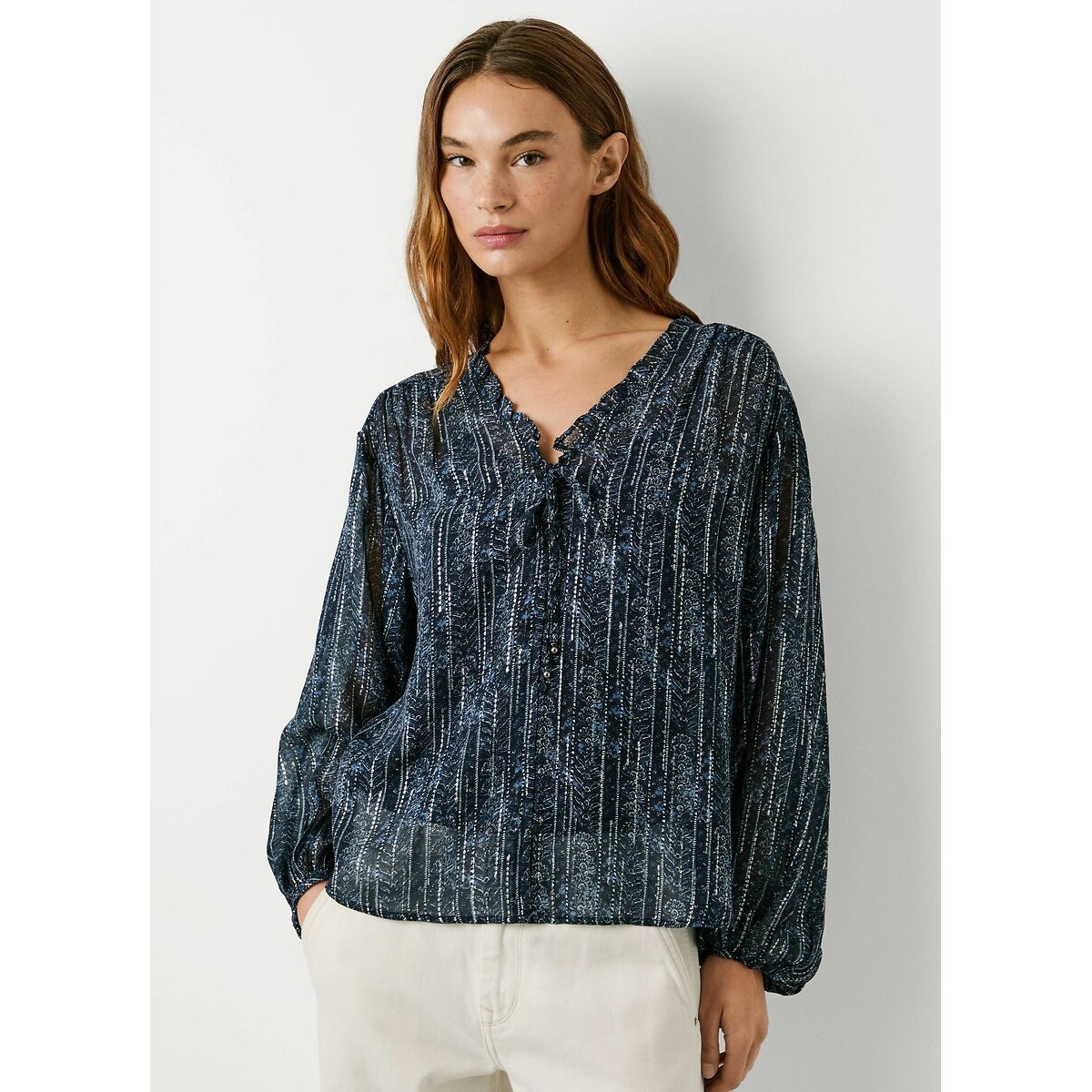 Pepe Jeans Mey Printed Blouse Women's Blue Print Medium
