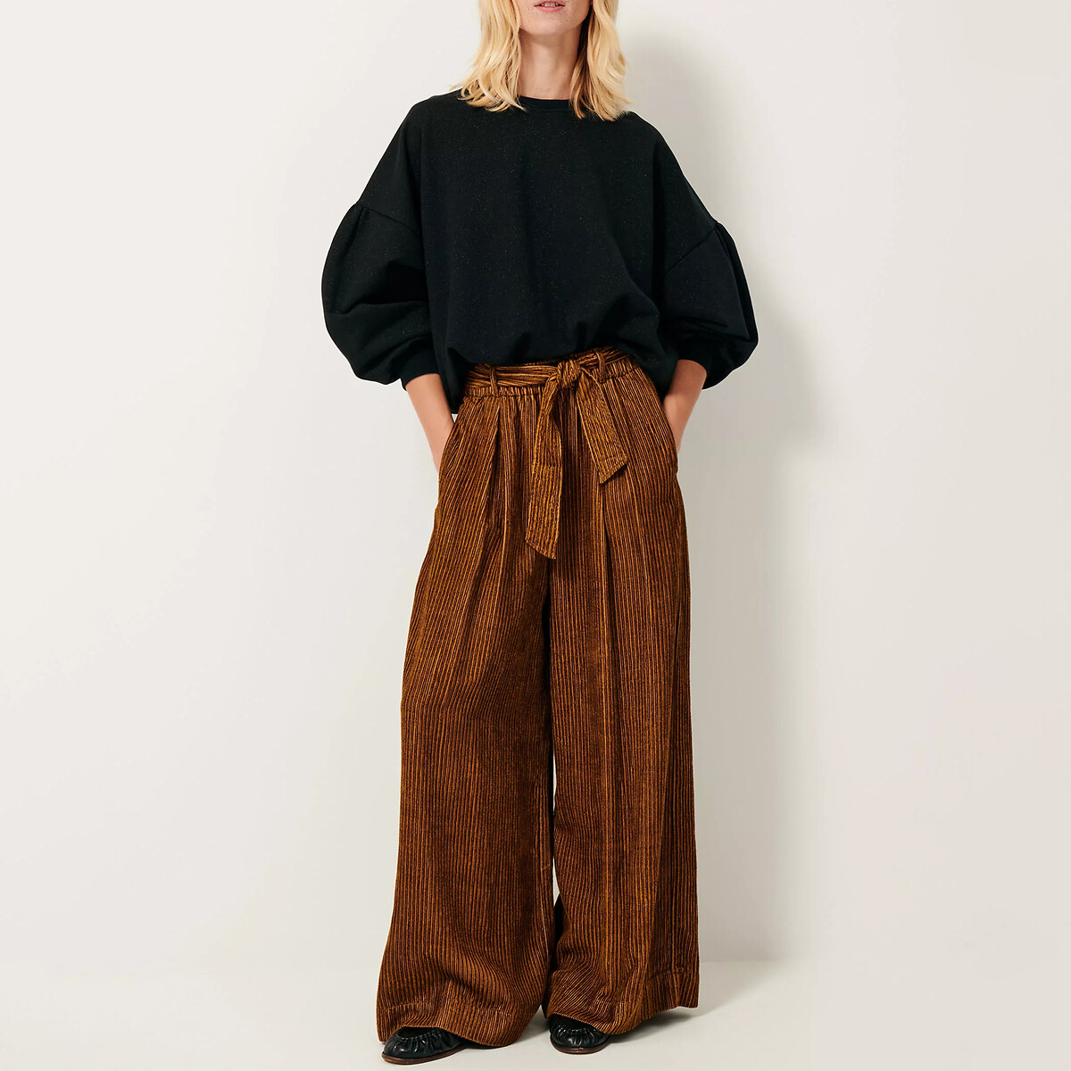 Sessun Loose Fit Trousers With High Waist And Wide Leg Women's Camel Size 8