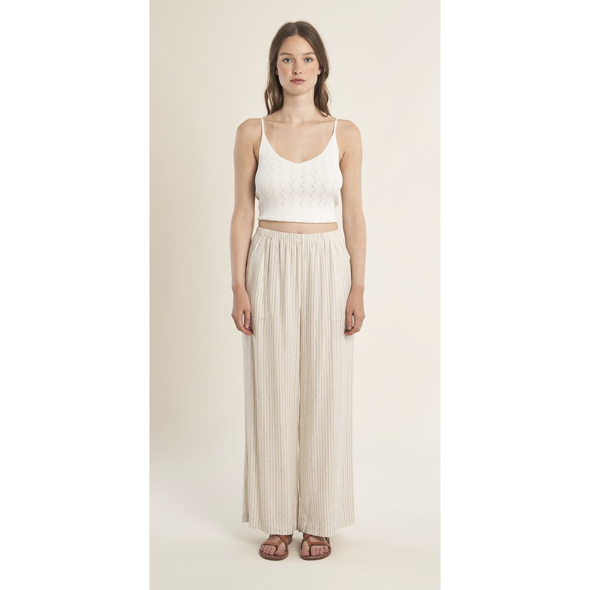 Molly Bracken Striped Wide Leg Trousers Women's Ecru Medium
