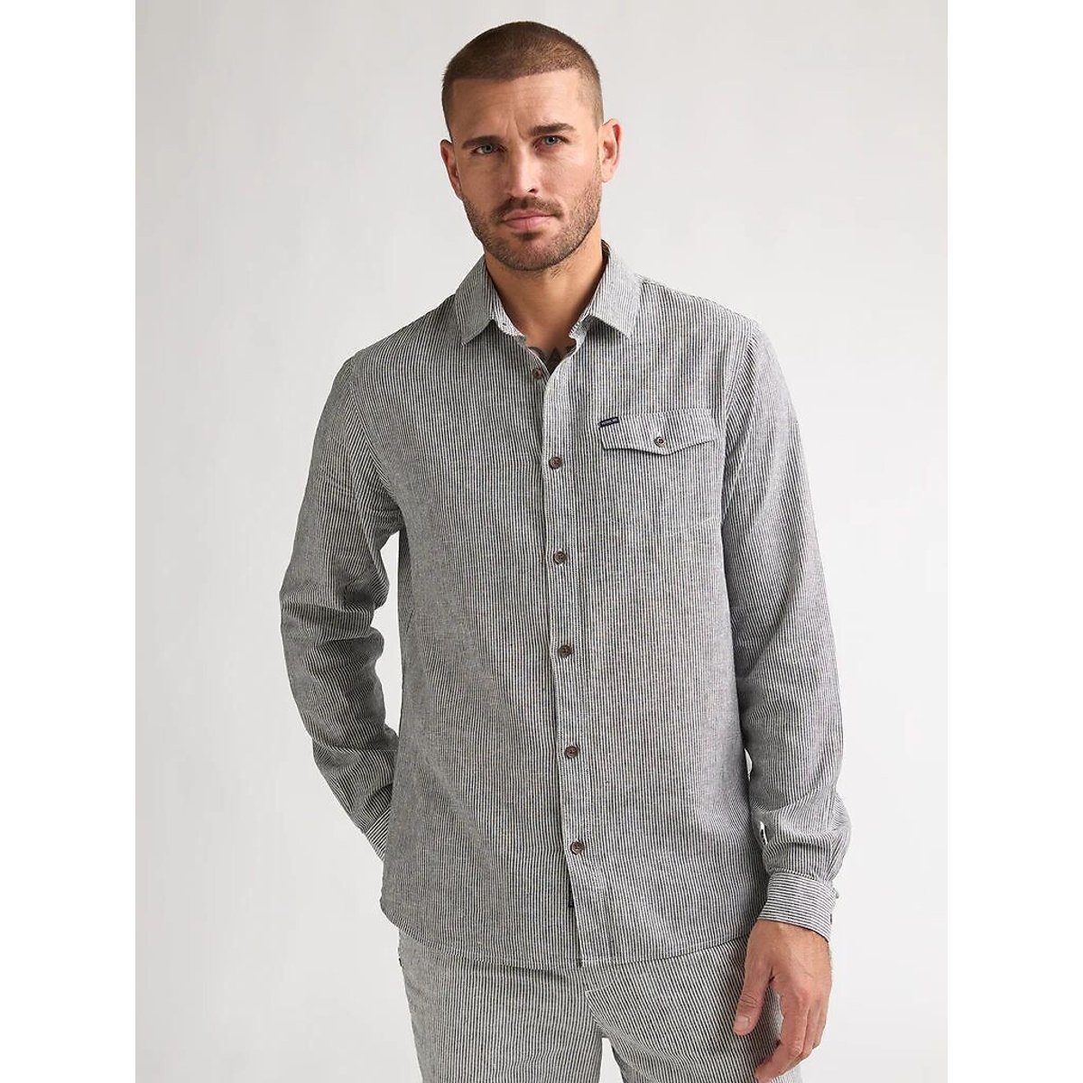 Petrol Industries Linen Blend Shirt Men's Navy Blue Extra Large