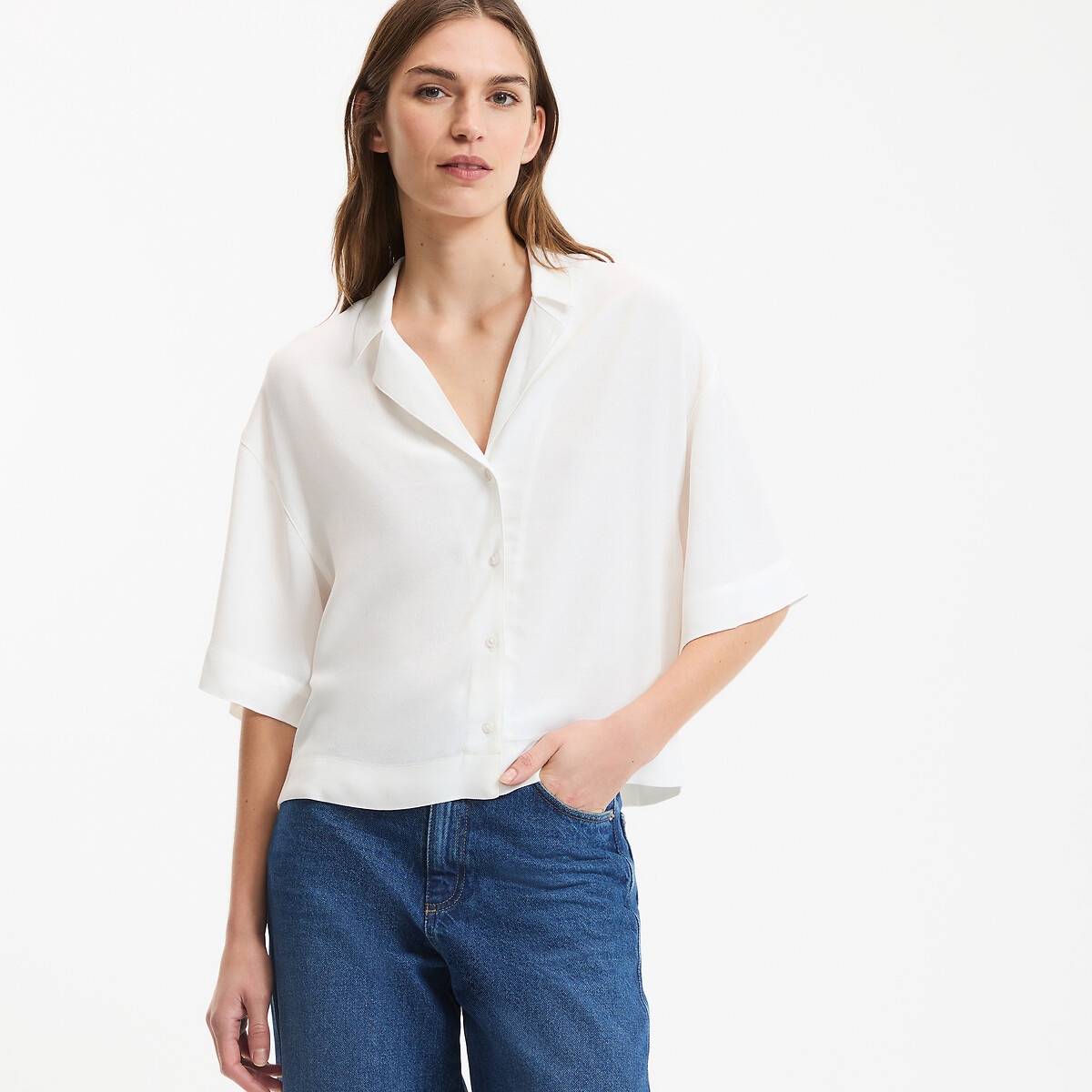 La Redoute Collections Tailored Collar Short Sleeve Shirt Women's Ivory Xxl