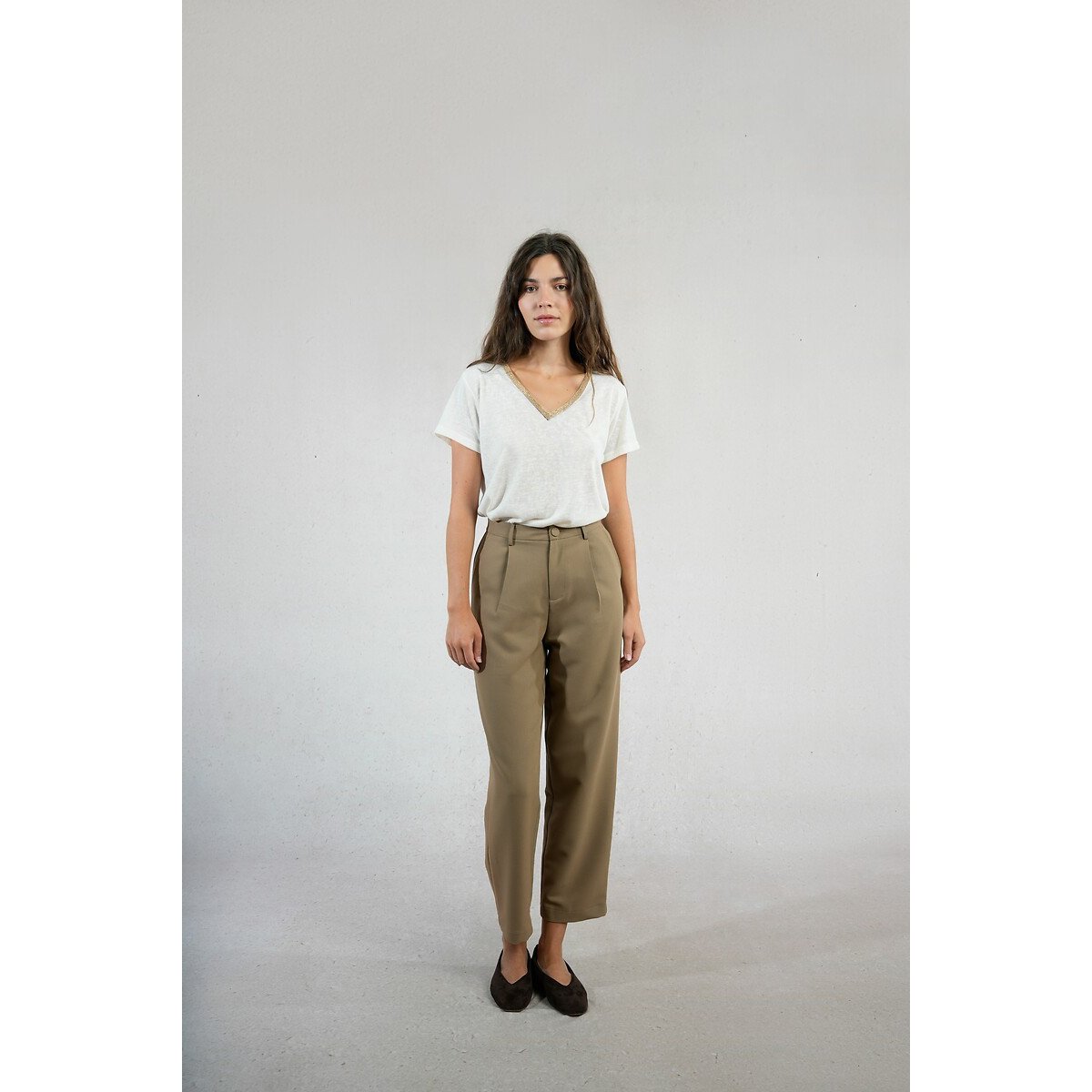 Molly Bracken Straight Pleat Front Trousers Women's Khaki Medium