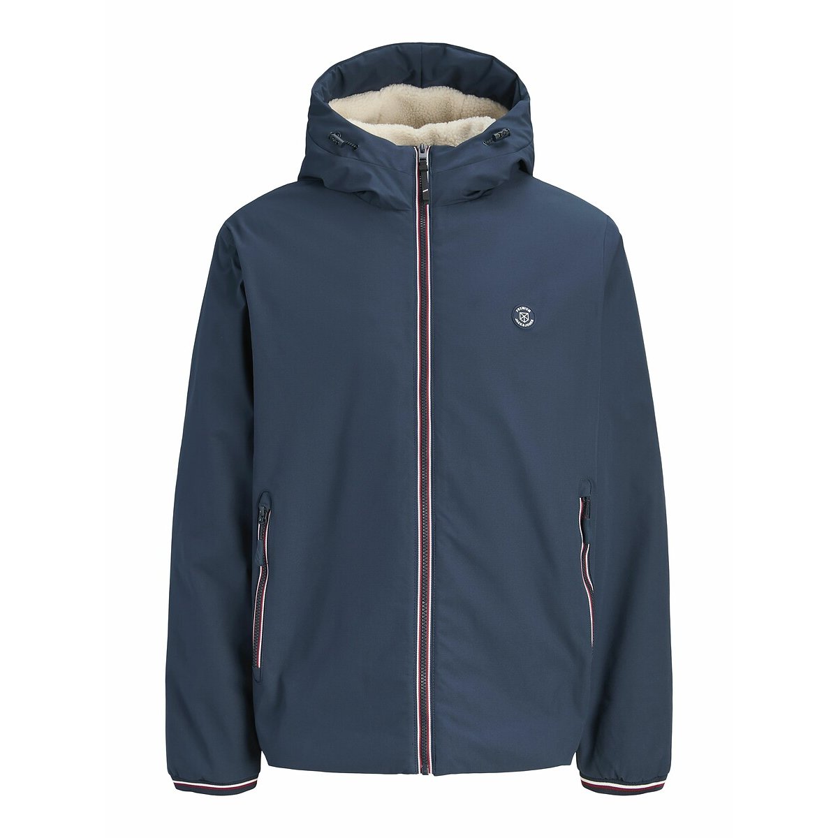 Jack & Jones Hooded Windbreaker With Sherpa Lining Men's Navy Blue Large