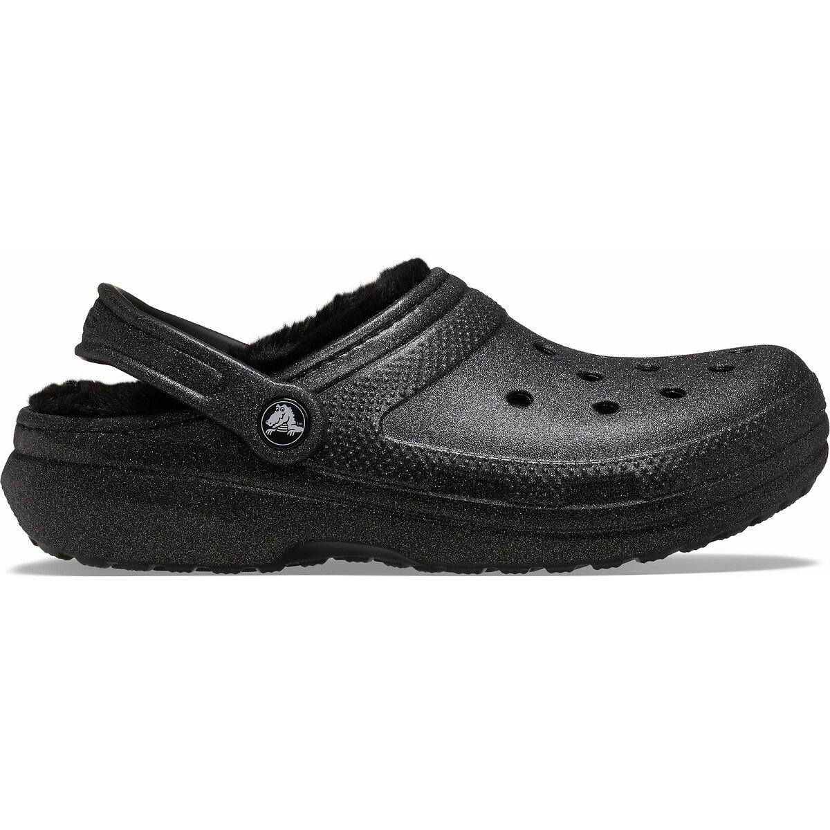 Crocs Classic Fuzz Glitter Faux Fur Lined Clogs Women's Shiny Black Size 37