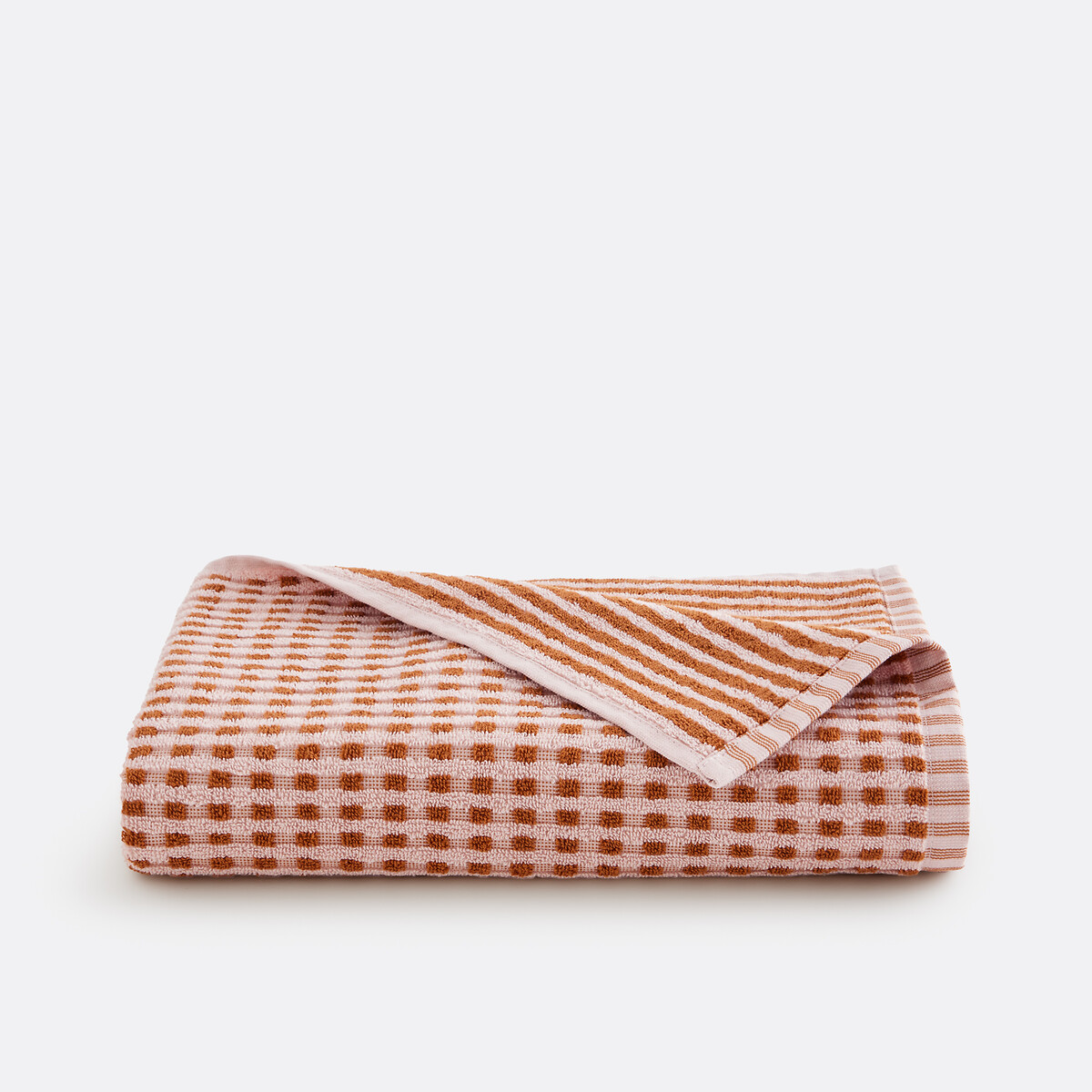 La Redoute Interieurs Granna Jacquard Woven Towelling 500G Bath Towel Unisex Pink/Brown Medium