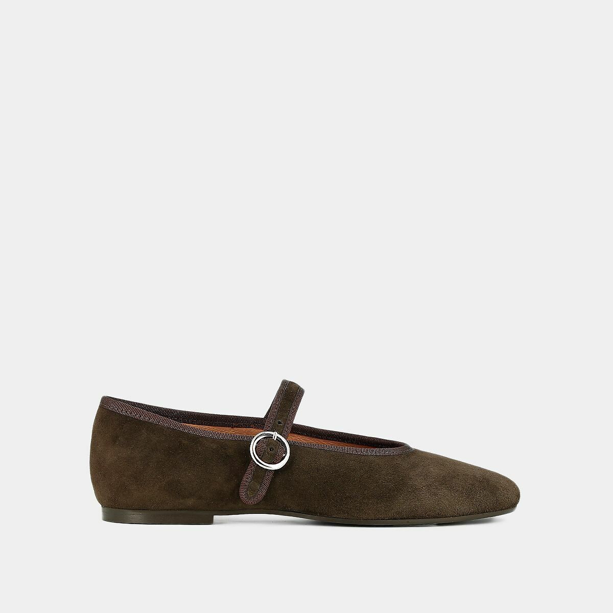 Jonak Deesse Suede Mary Jane Ballet Pumps Women's Dark Brown Size 38 (5)