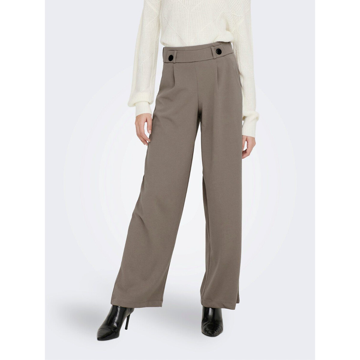 Jdy Women's Taupe Wide Leg Trousers With High Waist Xs / L32