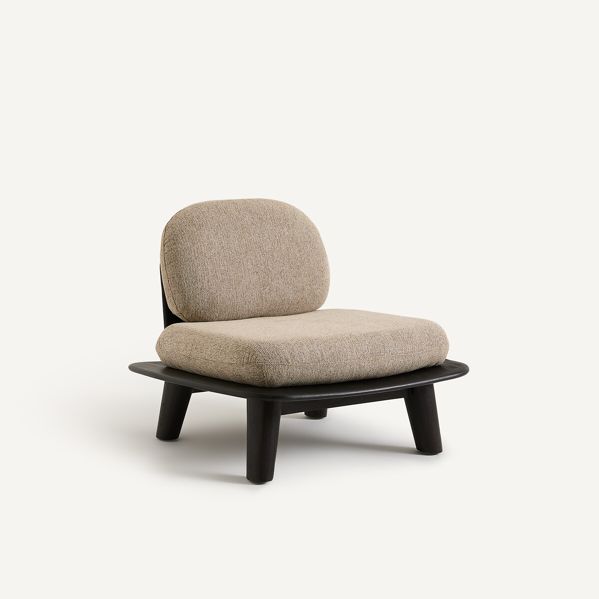 Fauteuil en teck massif et coussins en tissu chiné, MAZAI