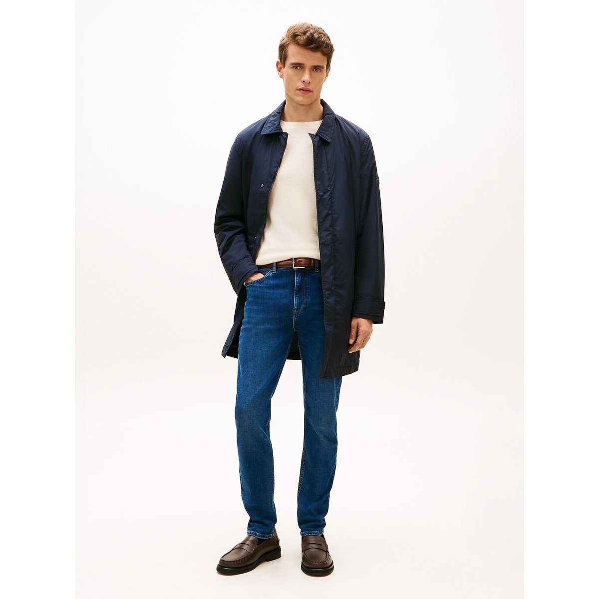 Tommy Hilfiger Lightweight Mid-Length Overcoat Men's Navy Blue Medium
