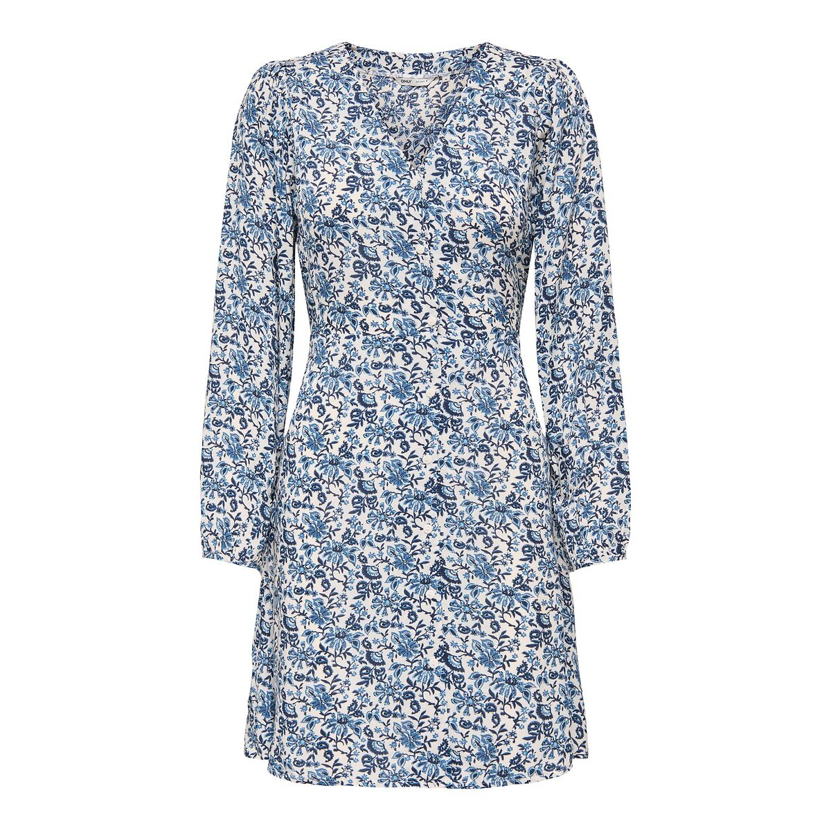 Only Printed Mini Dress With Long Sleeves Women's Blue Print Medium