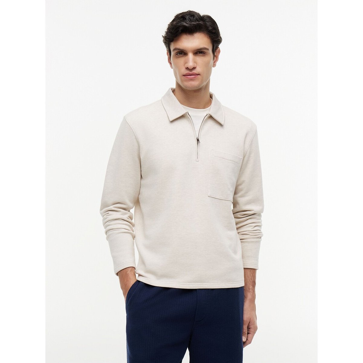 Tommy Hilfiger Essential Half Zip Sweatshirt Men's Oatmeal Small